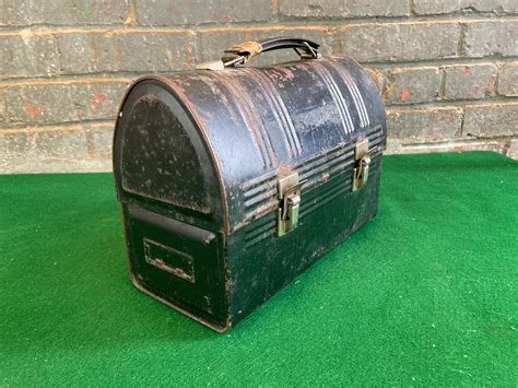 Vintage Aladdin Black Metal Lunch Pail/Box Old Metal Tin Tool Box